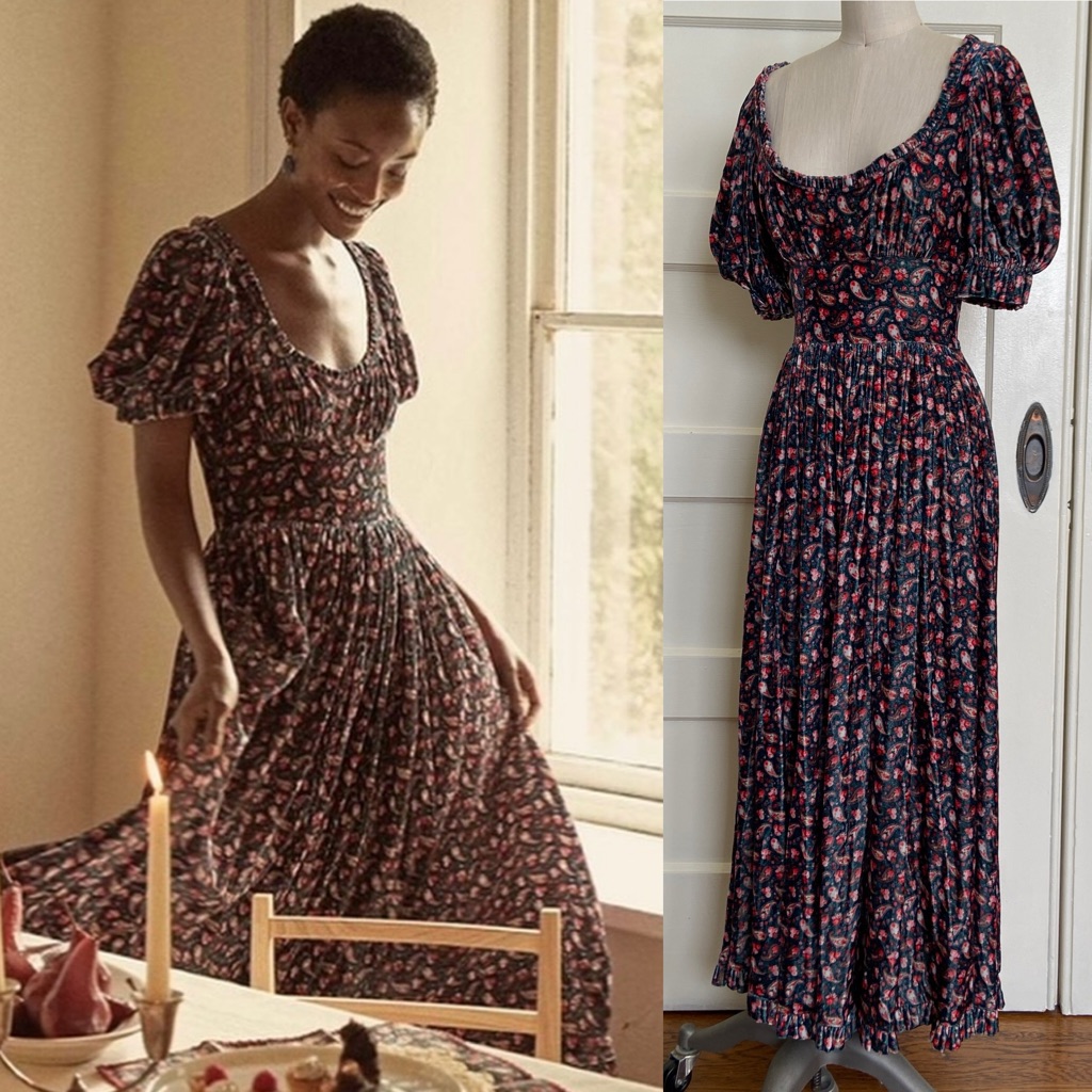 $598 Den Marin Dress Silk Velvet Paisley Print